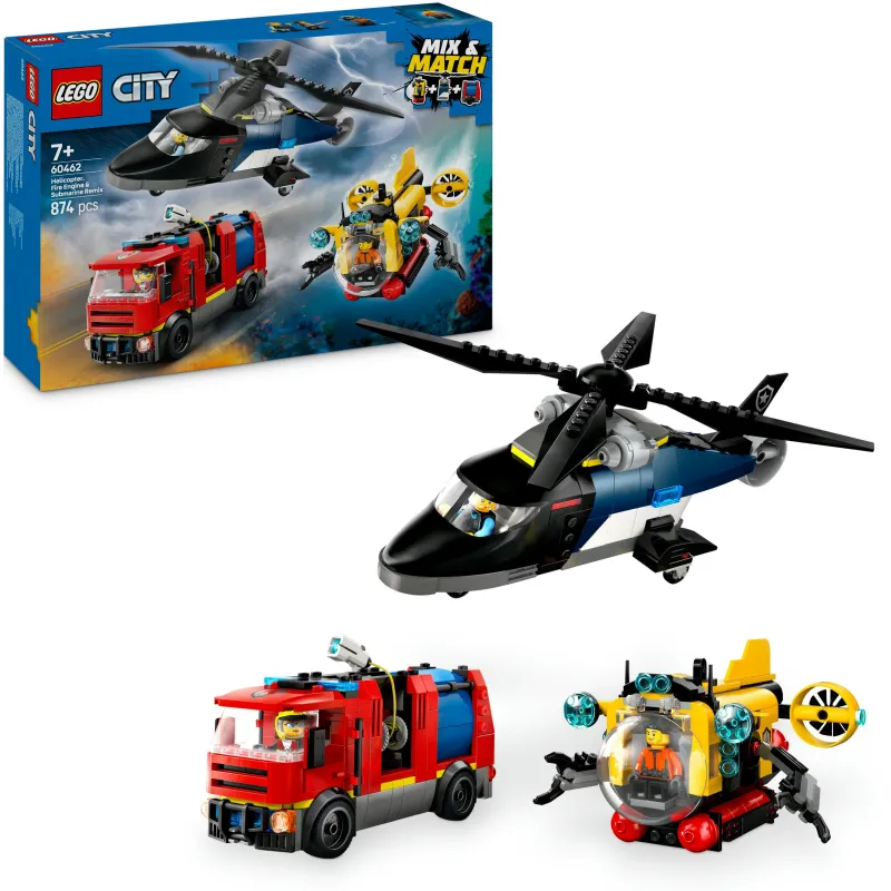 LEGO City Великие Транспортные Средства 60462 Вертолет, пожарная машина и подводная лодка вместе